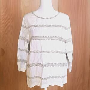 J Jill Women XS Love Linen White Blouse Embroidered Boho Cottage Beachy Summer